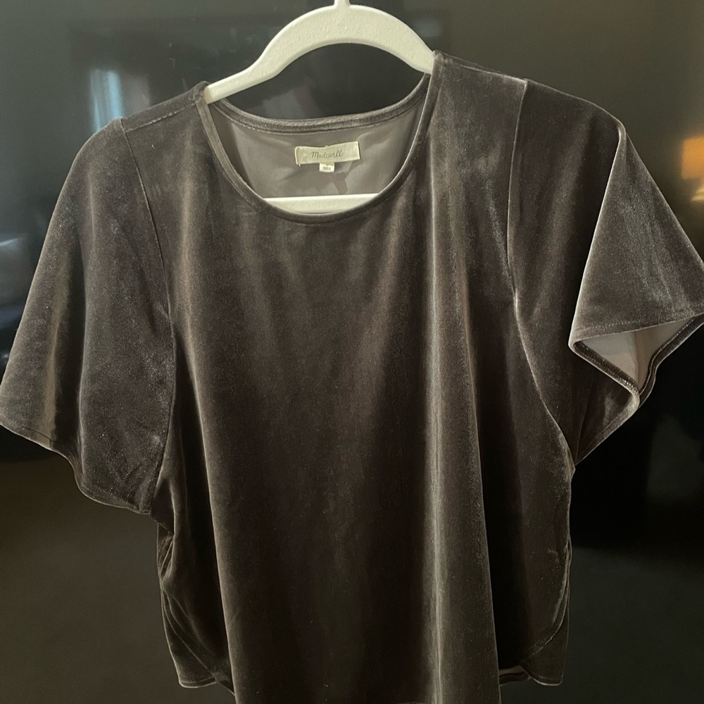 Madewell Velvet Balloon-Sleeve Top — Size Small